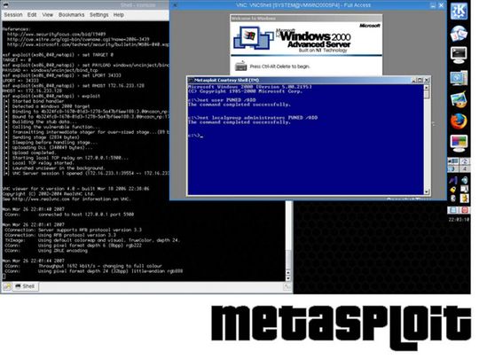 Metasploit ermöglicht es, Server und Clients mittels eigens entwickelter Exploits zu kompromittieren. Metasploit ermöglicht es, Server und Clients mittels eigens entwickelter Exploits zu kompromittieren.