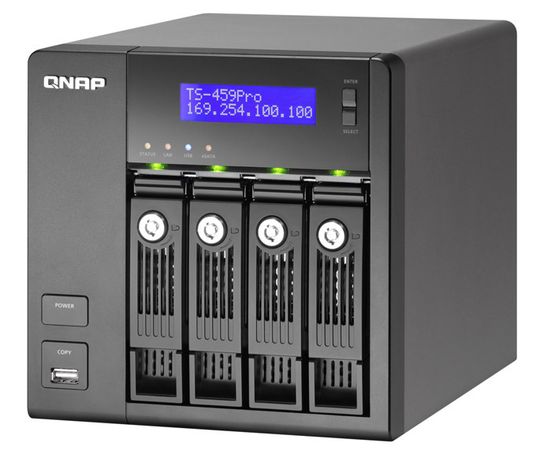 QNAPS Turbo-NAS-Reihe mit Atom-D510-Prozessor (hier das Modell TS-459 Pro mit vier Laufwerksschächten) ist kompatibel zu vSphere 4 und bietet zahlreiche Funktionen fürs Filesharing und zur Datensicherung im gesamten Office-Bereich. QNAPS Turbo-NAS-Reihe mit Atom-D510-Prozessor (hier das Modell TS-459 Pro mit vier Laufwerksschächten) ist kompatibel zu vSphere 4 und bietet zahlreiche Funktionen fürs Filesharing und zur Datensicherung im gesamten Office-Bereich.