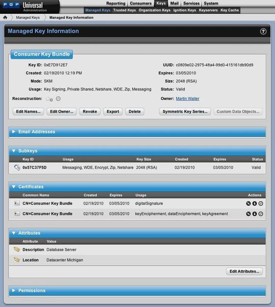 Der PGP Key Management Server 3.0 ermöglicht großen Unternehmen das zentrale und applikationsübergreifende Management von Schlüsseln und Zertifikaten. Der PGP Key Management Server 3.0 ermöglicht großen Unternehmen das zentrale und applikationsübergreifende Management von Schlüsseln und Zertifikaten.