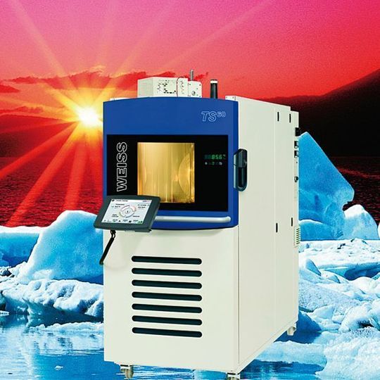 Das Prüfraumvolumen des steckerfertigen Temperaturschock-Prüfschranks TS 60 beträgt 60 l. Bild. Weiss Umwelttechnik Das Prüfraumvolumen des steckerfertigen Temperaturschock-Prüfschranks TS 60 beträgt 60 l. Bild. Weiss Umwelttechnik