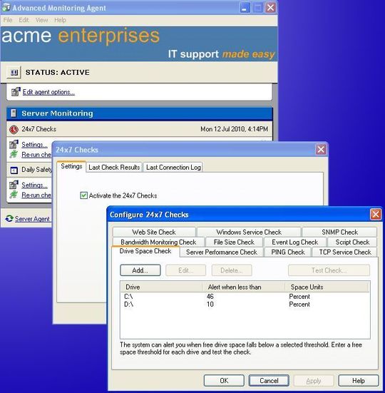 Screenshots aus dem Remote Managment von GFI zur 24-Stunden-Überwachung, Bild: GFI Screenshots aus dem Remote Managment von GFI zur 24-Stunden-Überwachung, Bild: GFI