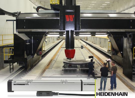 In dieser riesigen Portalfräsachse sitzt das längste gekapselte Längenmessgeräte, das Heidenhain je gebaut hat. Bild: Heidenhain In dieser riesigen Portalfräsachse sitzt das längste gekapselte Längenmessgeräte, das Heidenhain je gebaut hat. Bild: Heidenhain