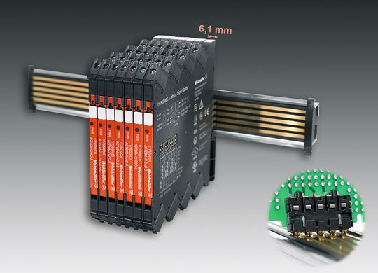 Die Kontaktierung zum Tragschienenbus erfolgt zuverlässig durch fünf voll galvanisierte und teilvergoldete Twin-Bogenkontakte. (Bild: Bilder: Weidmüller)