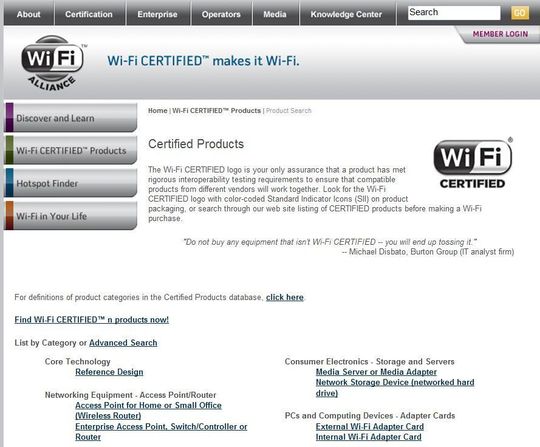 Die Homepage der WiFi-Alliance hält sehr viele Informationen bereit – auch zu Sicherheitszertifikaten einzelner Geräte Die Homepage der WiFi-Alliance hält sehr viele Informationen bereit – auch zu Sicherheitszertifikaten einzelner Geräte