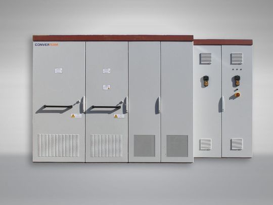 Mittelspannungsumrichter MV7000 für Windturbine mit Permanentmagnetantrieb. (Bild: Converteam) Mittelspannungsumrichter MV7000 für Windturbine mit Permanentmagnetantrieb. (Bild: Converteam)