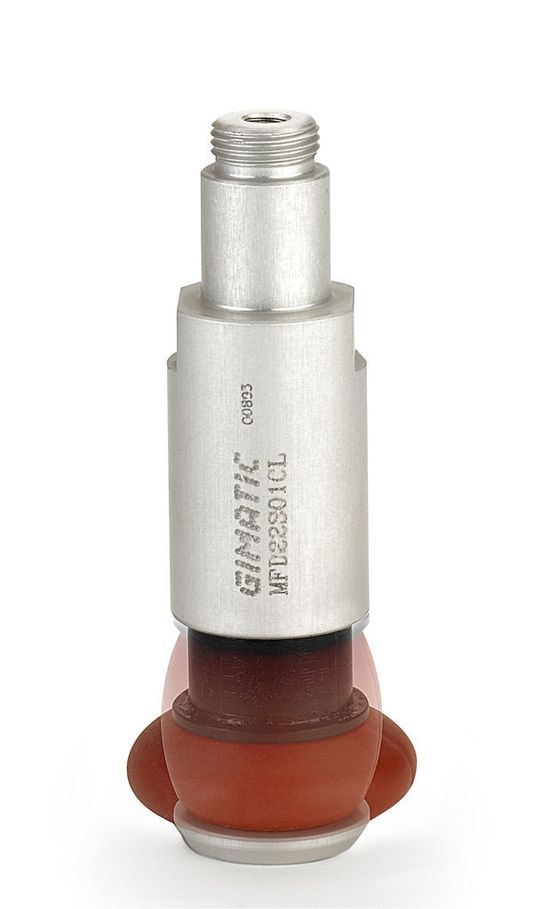 Flexibilität im Handling von Hohlkörpern und Behältern bietet der Dehnungsgreifer MFD von Gimatic. (Bild: Gimatic)