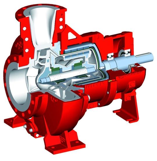The MNK 200-150-315 can be used for flow rates of up to 600 m³/h at delivery heads of up to 60 m LC. (Pictures: Richter Chemie-Technik) The MNK 200-150-315 can be used for flow rates of up to 600 m³/h at delivery heads of up to 60 m LC. (Pictures: Richter Chemie-Technik)