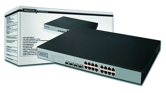 Der Gigabit-Ethernet-Switch von Digitus „DN 80211“ für den Einsatz in Unternehmensnetzen „Web Smart“ besitzt 16 Ports, inklusive 4 Kombo-Ports. Der Gigabit-Ethernet-Switch von Digitus „DN 80211“ für den Einsatz in Unternehmensnetzen „Web Smart“ besitzt 16 Ports, inklusive 4 Kombo-Ports.