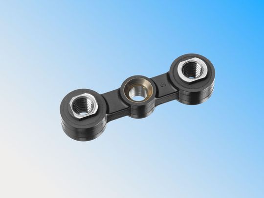 Drehmomentstütze mit verschiedenen Federsteifigkeiten für unterschiedliche Wirkrichtungen (Bild: Freudenberg) Drehmomentstütze mit verschiedenen Federsteifigkeiten für unterschiedliche Wirkrichtungen (Bild: Freudenberg)