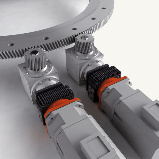 Der neue Drehtisch-Antrieb mit Zwillingsritzel kann den konstruktiven Aufwand reduzieren. (Bild: Redex) Der neue Drehtisch-Antrieb mit Zwillingsritzel kann den konstruktiven Aufwand reduzieren. (Bild: Redex)