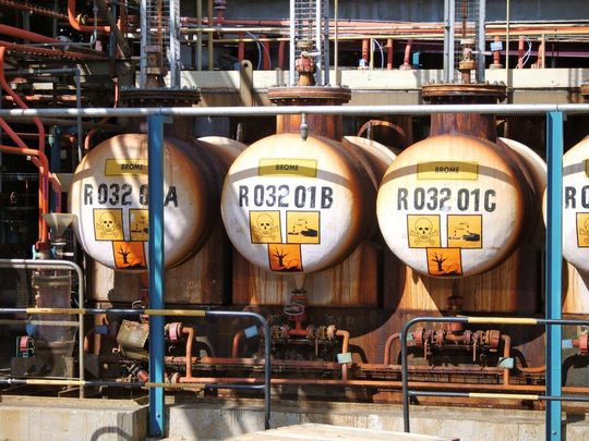 Highly corrosive bromine is stored in PVDF-lined tanks at Arkema. (Picture: Arkema) Highly corrosive bromine is stored in PVDF-lined tanks at Arkema. (Picture: Arkema)