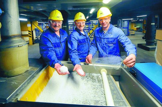 Mit ihrer Idee sorgten Robert Schaal, Andreas Erth und Robert Wild (v.l.) mit ihrem Kollegen Manfred Eichenberger (nicht abgebildet) dafür, dass jeden Monat drei Tonnen des Polymers Ultramid mehr verkauft werden können. (Bild: BASF)