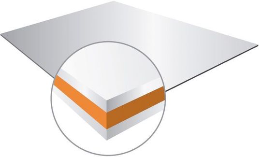 Sandwichstruktur bestehend aus Stahldeckblechen und Polymerkern (Bild: ThyssenKrupp) Sandwichstruktur bestehend aus Stahldeckblechen und Polymerkern (Bild: ThyssenKrupp)