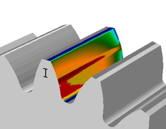 Die Ergebnisse der Kontaktanalyse sind neu auch auf der Flanke der Zahnräder dargestellt. (Bilder: Kisssoft)