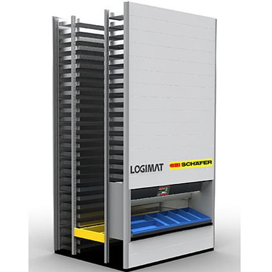 Im Vergleich zu herkömmlichen statischen Lagerlösungen benötigt der Logimat nur ein Zehntel der Lagerfläche. Bild: SSI Schäfer Im Vergleich zu herkömmlichen statischen Lagerlösungen benötigt der Logimat nur ein Zehntel der Lagerfläche. Bild: SSI Schäfer