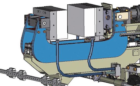 Bild 1: Die Werkzeugschließeinheit mit Hybridantrieb ermöglicht hohe Dynamik, Schnelligkeit und hubunabhängigen Kraftaufbau bei der Werkzeugschließung. Dazu kommen hohe Energieeffizienz und niedrige Geräuschemissionen. (Bild: Bekum)
