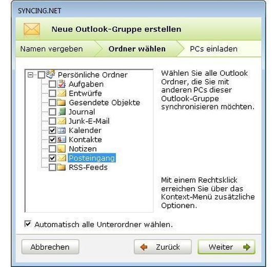 SYNCING.NET unterstützt die Synchronisierung von Outlook-Ordnern im Team. SYNCING.NET unterstützt die Synchronisierung von Outlook-Ordnern im Team.