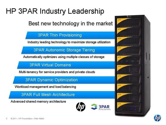Das HP 3PAR-System ist eins der wenigen, die Mandantenfähigkeit integriert haben. Das HP 3PAR-System ist eins der wenigen, die Mandantenfähigkeit integriert haben.