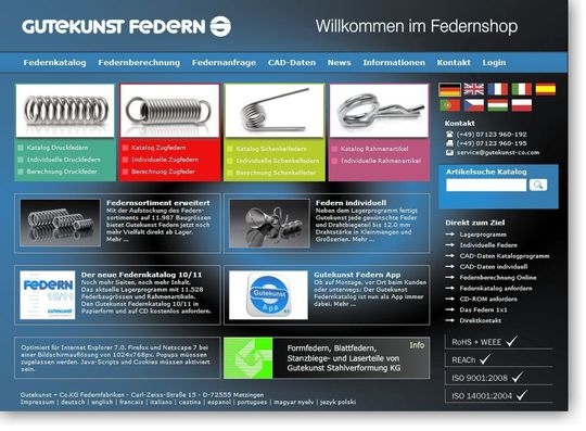 Federn finden, auswählen, bestellen, berechnen, anfragen und CAD-Daten erstellen – alles online (Bild: Gutekunst)