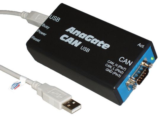 Das AnaGate CAN USB verbindet PC und CAN-Bus. Dazu werden die CAN-Telegramme transparent in TCP/IP eingebettet. Das AnaGate CAN USB verbindet PC und CAN-Bus. Dazu werden die CAN-Telegramme transparent in TCP/IP eingebettet.