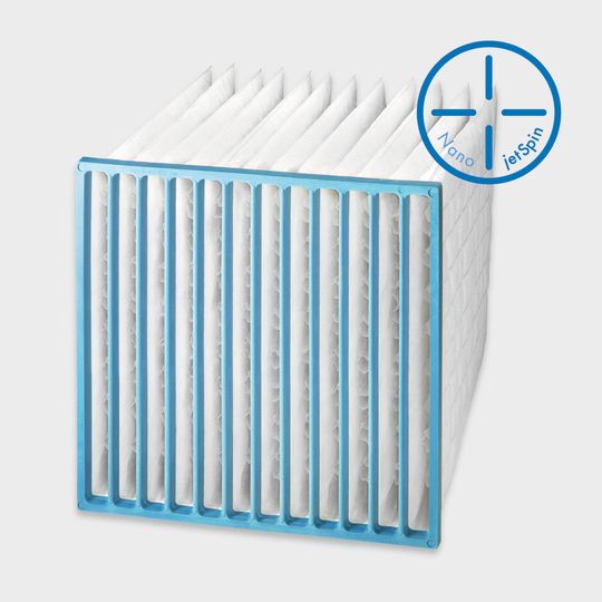 Der Viledon Compact-Taschenfilter T 90 mit Nano-Jetspin Technologie (Bild: Freudenberg Filtration Technologies) Der Viledon Compact-Taschenfilter T 90 mit Nano-Jetspin Technologie (Bild: Freudenberg Filtration Technologies)