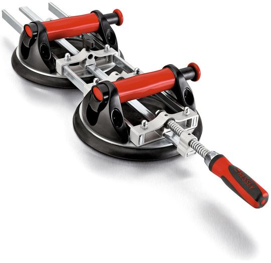 Der Plattenspanner eignet sich zum Verspannen und Positionieren großflächiger Bleche und Platten mit glatter Oberfläche. Bild: Bessey Der Plattenspanner eignet sich zum Verspannen und Positionieren großflächiger Bleche und Platten mit glatter Oberfläche. Bild: Bessey