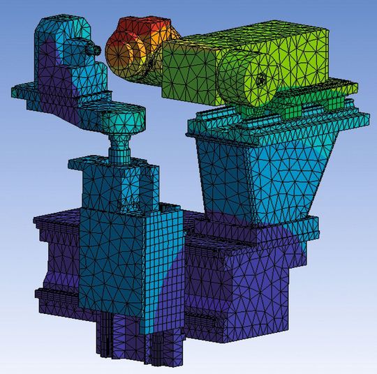 Décomposition d'une machine en une multitude d'éléments finis. (Image: CADFEM) Décomposition d'une machine en une multitude d'éléments finis. (Image: CADFEM)