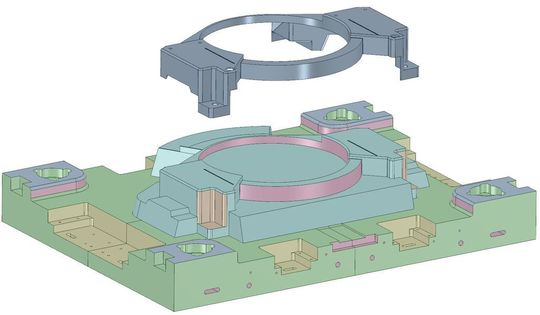 Typische Werkzeugkonstruktion mit feststehender Bauteilgeometrie und beweglicher Form. (Bild: Lino)