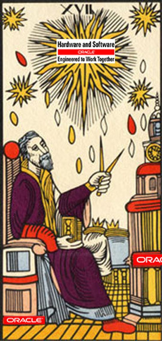 „Das Oracle vom Silicon Valley“ blickt bis 2015. Soweit reicht derzeit die Roadmap für SPARC-Rechner; Tarot-Karten-Bild: Wikipedia „Das Oracle vom Silicon Valley“ blickt bis 2015. Soweit reicht derzeit die Roadmap für SPARC-Rechner; Tarot-Karten-Bild: Wikipedia