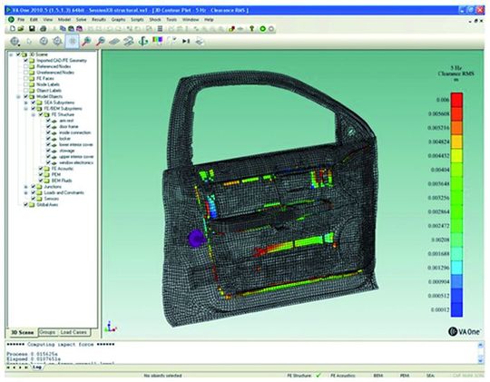VA One-Modell zur Analyse der BSR-Neigung einer Fahrzeugtür. (Bild: ESI)