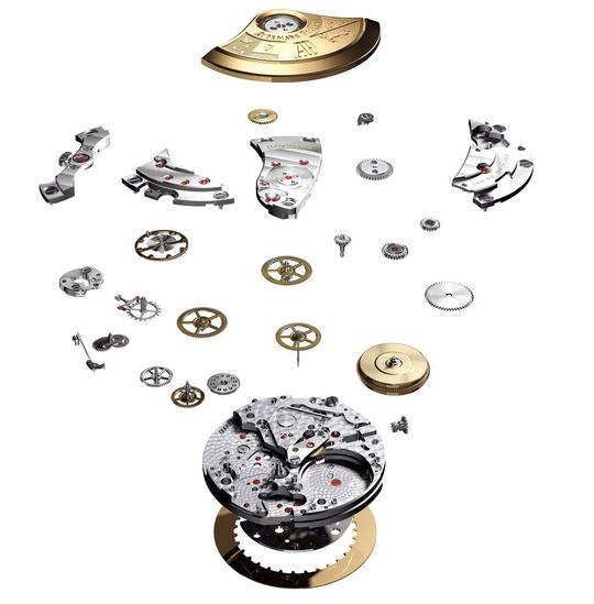 Die 3D-Explosionsgraphik einer Konstruktionsbaugruppe zeigt das komplexe «Innenleben» einer Audemars-Piguet-Armbanduhr. (Bild: Audemars Piguet) Die 3D-Explosionsgraphik einer Konstruktionsbaugruppe zeigt das komplexe «Innenleben» einer Audemars-Piguet-Armbanduhr. (Bild: Audemars Piguet)