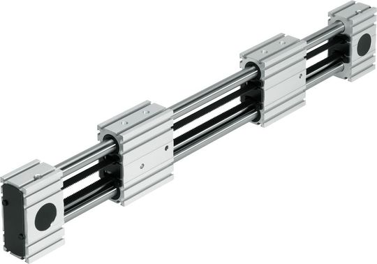 Zahnriemenachse ELGG: schnell und kostengünstig aufgrund gegenläufiger Schlitten. (Bild: Festo)