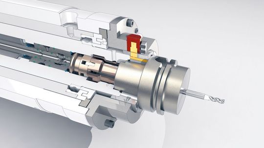 Das Sensorsystem lässt sich einfach in eine Motorspindel integrieren und erkennt Späne ab einer Größe von 10 µm. Bild: Ott-Jakob Das Sensorsystem lässt sich einfach in eine Motorspindel integrieren und erkennt Späne ab einer Größe von 10 µm. Bild: Ott-Jakob