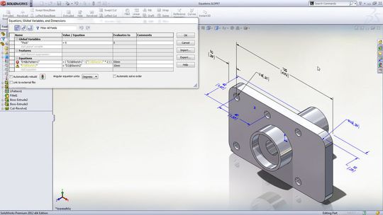Mit dem Equation Editor sind Gleichungen mit mehrfacher Syntaxhervorhebung und Meldung zum Umgang mit problematischen Gleichungen möglich. (Bild: Solidworks) Mit dem Equation Editor sind Gleichungen mit mehrfacher Syntaxhervorhebung und Meldung zum Umgang mit problematischen Gleichungen möglich. (Bild: Solidworks)