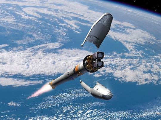 So soll es aussehen, wenn am Donnerstag die Sojus-Rakete den ersten Galileo-Satelliten in den Orbit bringt (Alle Fotos: ESA) So soll es aussehen, wenn am Donnerstag die Sojus-Rakete den ersten Galileo-Satelliten in den Orbit bringt (Alle Fotos: ESA)