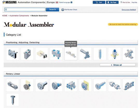 Neuer Online-Service von MISUMI: Der „Modular Assembler“ ermöglicht die schnelle und bequeme Ermittlung optimal aufeinander abgestimmter Bauteile (Bilder: MISUMI)