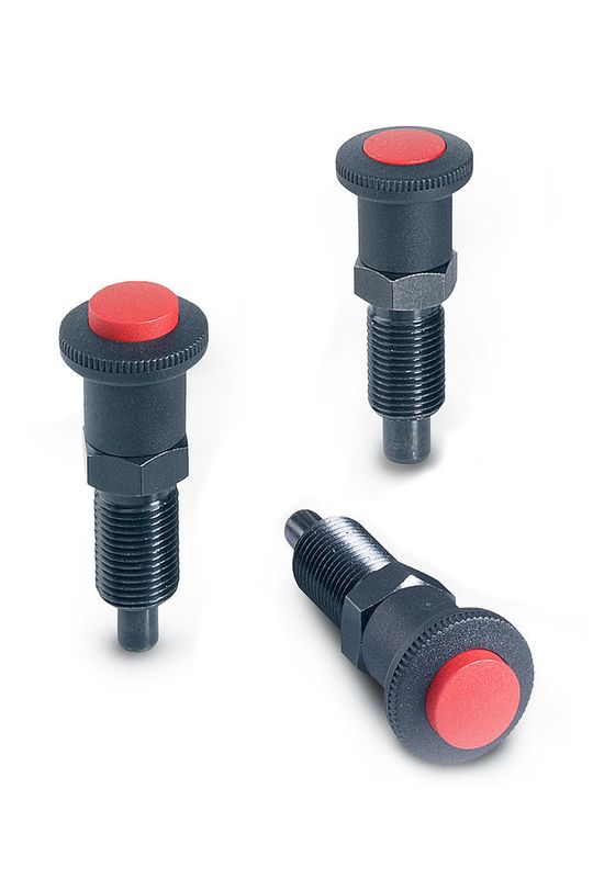 Sicherheits-Rastbolzen GN 414, stehend verriegelt und entriegelt. (Bild: Ganter) Sicherheits-Rastbolzen GN 414, stehend verriegelt und entriegelt. (Bild: Ganter)