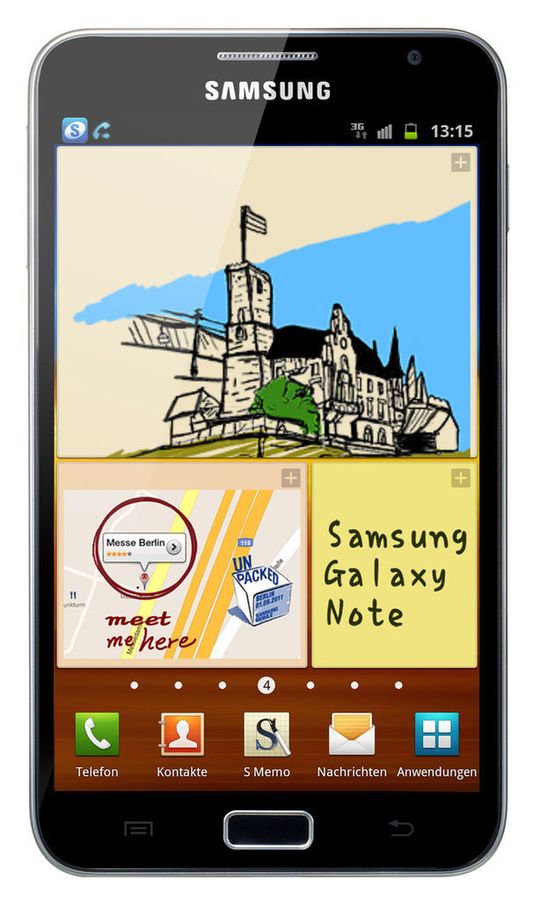 Das Galaxy Note in der Rundum-Sicht: Das 5,3-Zoll-Display bietet 1.280x800 Pixel, ... Das Galaxy Note in der Rundum-Sicht: Das 5,3-Zoll-Display bietet 1.280x800 Pixel, ...