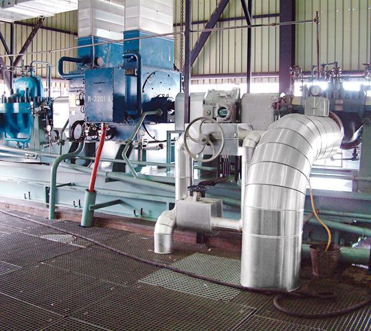 Gasanlage: MSD-Pumpe – Motor – Kupplung – HST-Turbine (Bild: Sulzer) Gasanlage: MSD-Pumpe – Motor – Kupplung – HST-Turbine (Bild: Sulzer)