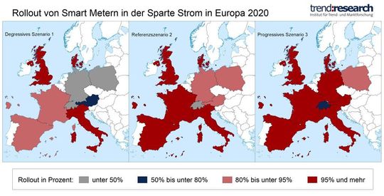 Smart-Meter-Rollout bis 2020 in ausgewählten europäischen Ländern (Quelle: trend:research, 2011)
