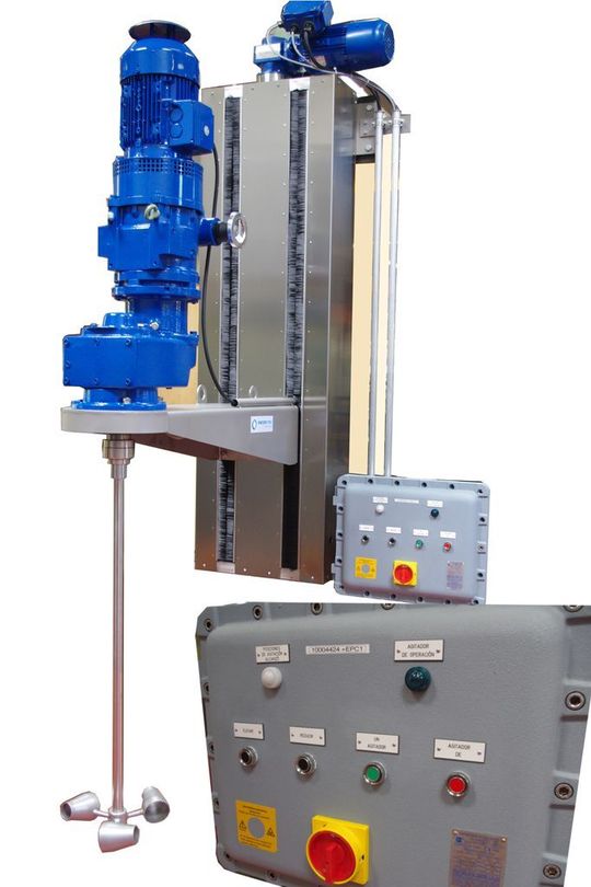 Die Stativrührwerke Promi Lift passen sich flexibel der Prozessumgebung an: hier in stabiler Ausführung mit zwei Vertikalführungen und mit höchstmöglichem Ex-Schutz (Bild: Promitec)