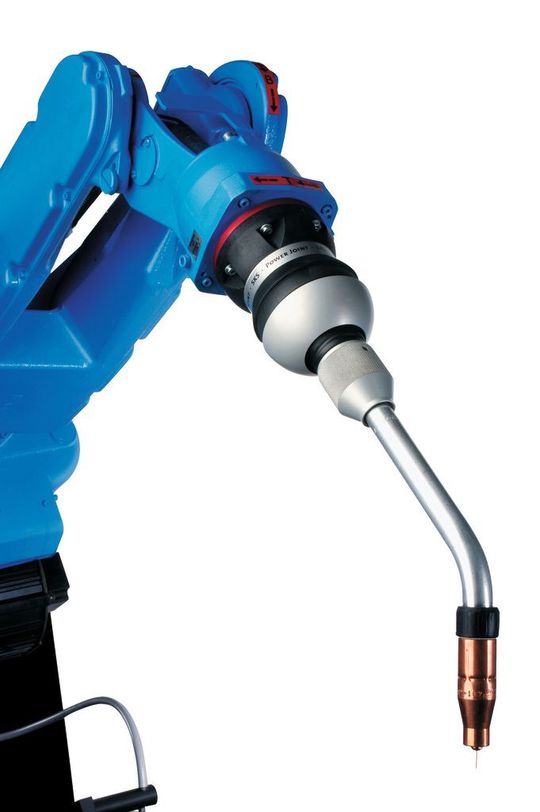 Bild 1: Roboter und Schweißanlage bilden eine Einheit: Dadurch kennt die Schweißanlage an jeder Stelle der Bahn die tatsächliche Schweißgeschwindigkeit. (Bild: Yaskawa) Bild 1: Roboter und Schweißanlage bilden eine Einheit: Dadurch kennt die Schweißanlage an jeder Stelle der Bahn die tatsächliche Schweißgeschwindigkeit. (Bild: Yaskawa)