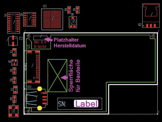 Bild 1: Vorgegebene Positionen für Stecker, Labels und Herstellkennzeichnung werden zuerst berücksichtigt Bild 1: Vorgegebene Positionen für Stecker, Labels und Herstellkennzeichnung werden zuerst berücksichtigt