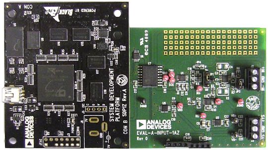 Bild 4: Evaluierungsboard EVAL-A-INPUT-1AZ, angeschlossen an das SDP-Board