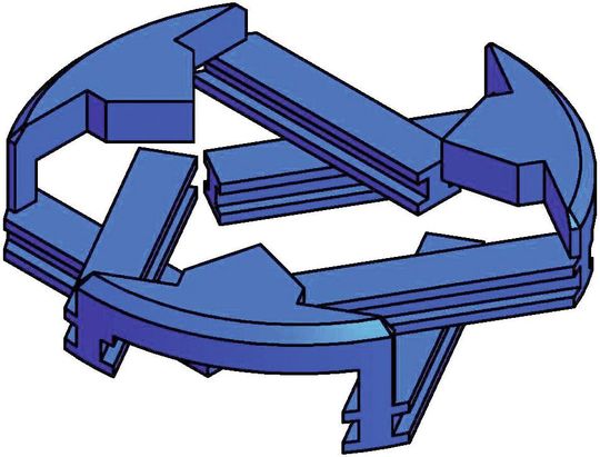 Bild 9: Die Spannbacken mit nicht klemmenden, langen und hoch belastbaren Führungarmen in verschiedenen Ebenen können als Gleichteile hergestellt werden.