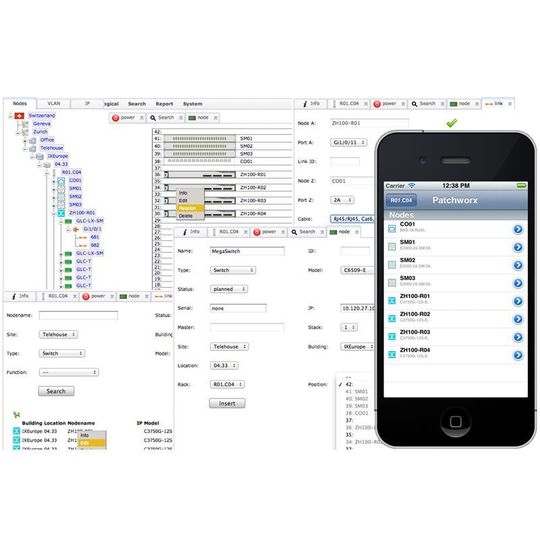 Das Netzwerkinventar-Programm Patchworx steht als Webapplikation und als Client-Software für iOS-Geräte zur Verfügung. Das Netzwerkinventar-Programm Patchworx steht als Webapplikation und als Client-Software für iOS-Geräte zur Verfügung.