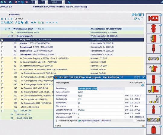 In einer generierten Werkzeugliste sind die Komponenten mit den Formelementen schon dimensioniert und die Material- und Kaufteilkosten berechnet. (Bild: HSI)