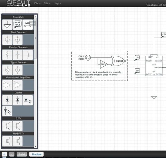 Per Drag and Drop lassen sich in Circuit-Lab einfache Schaltungen im Browser zusammenbauen (CircuitLab) Per Drag and Drop lassen sich in Circuit-Lab einfache Schaltungen im Browser zusammenbauen (CircuitLab)