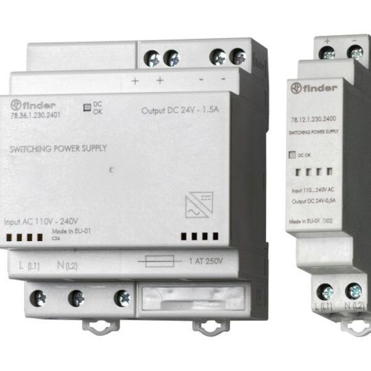 Die Schaltnetzteile von Finder lassen sich einfach auf einer Norm-Tragschiene befestigen. (Bild: Finder) Die Schaltnetzteile von Finder lassen sich einfach auf einer Norm-Tragschiene befestigen. (Bild: Finder)