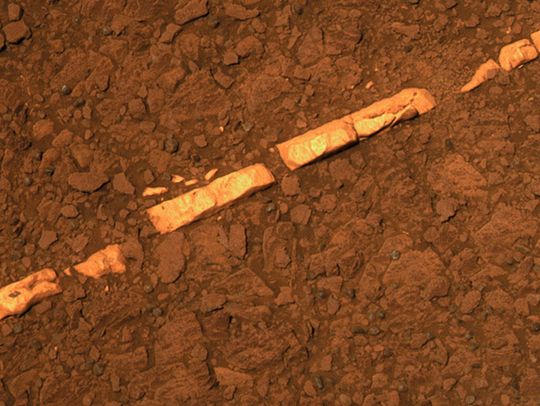 Prise de vue du «homestake» effectuée à l’aide de différents filtres par la caméra panoramique embarquée. (Image: NASA/JPL-Caltech) Prise de vue du «homestake» effectuée à l’aide de différents filtres par la caméra panoramique embarquée. (Image: NASA/JPL-Caltech)
